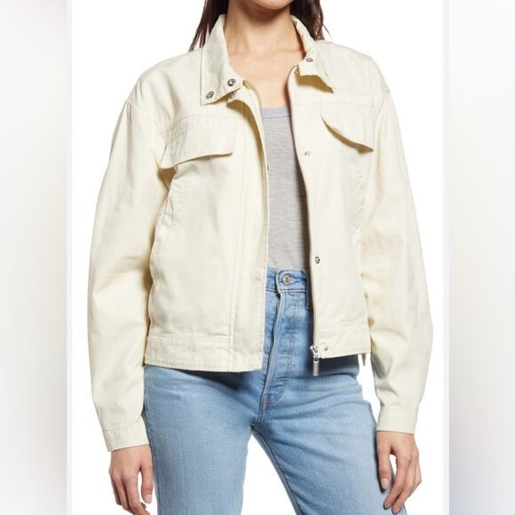 Treasure & Bond Stand Collar Cotton Twill Jacket Cream Size Medium - Picture 1 of 11